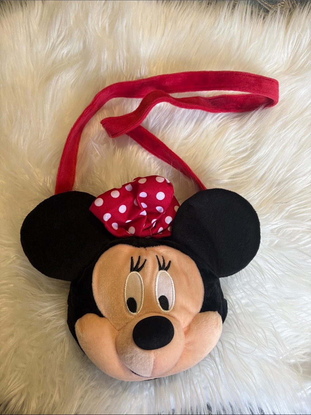 Disney Minnie Mouse Plush Crossbody Bag in Red, Black & Pink